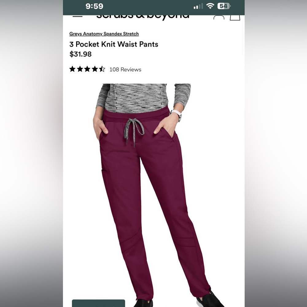 Grey's Anatomy Red Jogger Track Pants Elastic Waist
